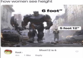how women see height 6 foot" 5foot 12 is 6 foot i 4m 1 like Reply 5 foot 12"