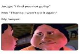 Judge: "I find you not guilty" Me: "Thanks I won't do it again" My lawyer: