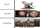 Tired Wired Inspired Sadism Plastic Surgery Pile of Shame