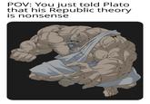 POV: You just told Plato that his Republic theory is nonsense