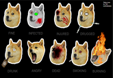 FINE INFECTED INJURED DRUGGED 0 Status icons for THE EXPERIENCE DRUNK ANGRY DEAD SMOKING BURNING