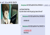 File: 1ad67_1280.png (945 KB, 1280x729) DEATH NOTE Anonymous 04/21/26(Tue)08:45:25 No.219916242 ►>>219916272 >>21 Just finished Death Note. Any other shows in which the good guy loses at the end? >> Anonymous 04/21/26(Tue)08:46:39 No.219916269 schindlers list Anonymous 04/21/26(Tue)08:46:47 No.219916272 >>219916242 (OP). World War 2
