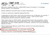3rd+ + Follow Investment Sales Broker 5h My son asked me for a $5,000 loan to start a "vintage thrift store" on Depop. Most fathers would see a risky handout. I saw a venture capital opportunity. I agreed to the loan, but structured it as a Series A round. I took 80% equity in "His Closet, LLC." He is the sole employee and is paid in store credit. The loan has a 12% APR, amortized over 24 months. He's already missed his first payment, so I've initiated a hostile takeover of his video game console, which I'm now leasing back to him. He's learning about cash flow, and I'm monetizing his adolescence. This isn't parenting. It's private equity. Follow me for more family office strategies.