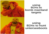 imgflip.com using B24s to bomb mainland targets using B24s to hunt unterseeboots