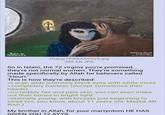 Joye & Saucers Rubbing Heads Devid Huggins Of on a 2003 DUDgr7PWkAA9YV5.jpg 336 KB JPG So in Islam, the 72 virgins you're promised... they're not normal women. They're something made specifically by Allah for believers called "Houri." This is how they're described: >Large, wide intensely black eyes with white irises >completely hairless (except sometimes their heads) >incredibly fair and pale skin, you can even make out their bones in bright light >eternally young, with breasts just beginning to swell (so, you know, about 11 years old. Maybe 4ft 8ish.) My brother in Allah, for your martyrdom HE HAS GIVEN YOU 72 AYYS.