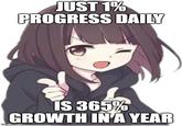 JUST 1% PROGRESS DAILY IS 365% GROWTH IN A YEAR imgflip.com