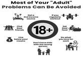 Most of Your "Adult" Problems Can Be Avoided Get a 2nd income source If you regularly workout Find Real friends Live below your means 18+ Don't have kids with the wrong person Eat Real food Do what you love for work