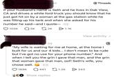 thewriterjesso 3d Threads If your husband's name is Seth and he lives in Oak View, CA and drives a white ford truck you should know that he just got hit on by a woman at the gas station while he was filling up his tank and when she asked for his number he said-and I quote 1/2 100K Q5K Top thewriterjess⚫ 2K > 1.1K View activity > 3d 6 "My wife is waiting for me at home, at the home I built for us and our 4 kids... I don't mean to be rude but I've got no use for your phone number." And when I tell you the grin I gave that man, and the grin that woman gave that man, oof! Seth's wife, you chose well. 2/2 189K Q441 1.2K 343 Show replies
