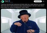A Trump meme referencing a story about Jay Kay and Winona Ryder's breakup. He apparently broke up with her because she had too high a libido and too big of breasts.