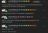 creekfiend Apr 5, 2019 Follow I love using my incisors to cut and tear & my molars to crush and grind creekfiend Apr 5, 2019 It's good to be a complex organism dvandom Apr 5, 2019 OP is secretly several trillion bacteria in a trenchcoat. creekfiend Apr 5, 2019 Aren't we all #fave #biology