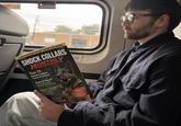 Hasan Piker reading an issue of Shock Collars Monthly. This is a photoshop.