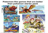 Wi-Fi NINTENDODS Pokemon-like games that are better than pokemon starter pack COSSIL CIGHTERS CHAMPIONS EVERYONE E femtem NEXOMON NEXTINCTION made with mematic Nintendo MONSTER HUNTER STORIES™ DIGINONSTORY CYBERSLEUTH OAkiyoshi Hongo, Jobs 2016 BANDAI NAMSQ Entertainpent Inc. Memory card required BANDAI NAMCO Entertainment