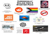 CHRONICALLY ONLINE GEN Z STARTER PACK HELLO Tells their Discord friends that this is their "special interest" Self-diagnosed autism/ADHD/Tourette's syndrome Spends most of their free time here or scrolling TikTok Has at least 2 LGBT+ identities (one of which nobody has heard of before) Hobby NOT JUST BIKES Dreams of moving to The Netherlands (aka The Holy Land) shy Social phobia insecure afraid fear Anxiety Disorders Depression Disorders Schizophrenia Disorders Mental Illness Bipolar Mood Disorders Attention span of a goldfish Eating Disorders Types Personality Disorders Literally cannot function without Al Has a panic attack every time they need to call someone on the phone Consumes so much political content that they've lost grip on reality Self-diagnosed mental illness Spends all their money on weed