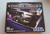 SEGA MEGA DRIVED SEEA The ultimate computer game console includes SONIC HEDGEHOG includes 2 Control Pads VOLUME -RESET TRIGGER 16-BIT POWER ON 16-BIT arcade graphics plus digital stereo sound MEGA DRIVE SEGA SEGA