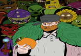 A redraw of an Invincible cover showing Thragg and the Viltrumites. It is redrawn with Plants vs. Zombies characters.