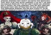 JENKINS JENKINS! NO! DON'T GO WITH THE WHYCHES! THEY WILL FLAY YOU ALIVE JENKINS! F*CK SH*T HE HAS HIS AQUILA PODS IN F*CK HE CAN'T HEAR US! JENKINS NO! IT WON'T BE FUN JENKINS! THEY'RE NOT SMILING BECAUSE THEY ARE ATTRACTED TO YOU JENKINS! BY THE EMPOROR JENKINS YOU'RE NOT EVEN FIT TO BE CORPSE STARCH! F*CK IT MAN HE'S F*CKED JUST RUN! 412