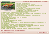 : Anonymous 55 KB JPG 04/29/26(Wed)10:18:33 No.84456511 >sitting on a bench >browsing 4chan in public >hear someone come up behind me >4chan? Really? >I turn around >its some 5 foot tall latina w---- >Yes, 4chan. Problem? >So youre a white supremacist? >So you like tacos? Get lost >Okay, white supremacist confirmed >Only thing that is confirmed is the fact that youre way too far into my business, for no reason >Dude if youre on 4chan in public, expect someone to comment on it >What I expect is for you to f--- off >Expectation denied >Deny this >I get up and push her down >"I have brothers" >If youre not adopted, its a fair assumption that theyre just as tall as you >It doesnt matter. They take boxing classes >And I take ICE classes. Now run off before I get my fellow classmates on you and your entire family >You're an a------ >Next time let a man browse 4chan in public in peace My afternoon was eventful today. 7 Replies 3 Images View Thread