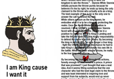 I am King cause I want it แย kingdom to win the throne." - Stannis While Stannis initially pursues the throne purely because he believes it's his by right, he ends up being the only claimant to the throne who actually acts as a king. The best example of this is he is the only one to answer the call to defend the wall. While others posture as the king queen, he embodies what it is to be a king, by protecting the realm. Once the North/Winterfell situation is resolved, I think GRRM is going to have Stannis faced with an ultimate choice. He will be in a position to: take his force to King's Landing and take the throne, abdicating his kingly responsibility to defend the regim from the others. By becoming the king in technicality, he is no longer a true king. -fight the Other sacrificing the chance he had to take King's Landgrand ultimately his own life in the battle. While he never sits the throne, he really is the true king of Westeros. By becoming the true wing through his actions, funnily enough he alee remains a prince. A prince that was promised? I just thought that was a neat idea. And it seems fitting somehow that the one character who had the best legal claim to the throne and was least interested in inspiring love and support from his subjects, would end up never