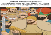 What Anatolia-based empires see when their armies cross into the Zagros mountains: