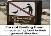 Do Not Feed The Ducks I'm not feeding them. I'm scattering food in their general direction.