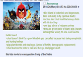 habibi beard Anonymous 05/11/26(Mon)13:04:53 No.220439459 >bird island is hedonistic and degenerate, birds lost ability to fly (spiritual death) >mc is a trad chud incel that annoys foids with his trad larp >one day a boat of refugees arrives >they are green (color of islam) pigs (haram; sending their worst), ffs one even has the >chud doesn't think it's a good idea but gets cancelled because he's being xenophobic and hurting feelings >pigs plant bombs and steal eggs (simbol of fertility; demographic replacement) >chud teaches the birds to hate and they go total pigger death this kids movie is no exageration Camp of the Saitns