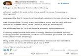 james hawkins ⚫ 3rd hedge honcho / co-ceo at posthog 1d kid got sent home from school today + Follow when i called to ask why, they said he was "causing a disruption" apparently, he'd raise his hand at random times during class say things like "i just want to make sure we've got all our ducks in a row here" and "what's our Al strategy?" he even threw in "it's all about finding that balance" i calmly explained that this clearly demonstrated senior management material, and he should be praised for such executive-level strategy they said they put him in detention because he said his classmates should all be put on a PIP never been more proud 823 Like 35 Comments - 3 Reposts Comment Share
