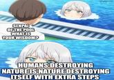 SENPAI OF THE POOL WHAT IS YOUR WISDOM? imgflip.com HUMANS DESTROYING NATURE IS NATURE DESTROYING ITSELF WITH EXTRA STEPS