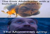 The Emir Abdelkader with a bunch of camels on fire The Moroccan army