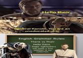 Hello their General Kenobi. You are an uneducated one. English Grammar Rules: There vs Their Hello there. Their lightsabers will make a fine addition to my collection.