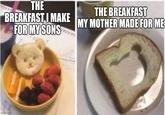 THE BREAKFAST I MAKE FOR MY SONS THE BREAKFAST MY MOTHER MADE FOR ME imgflip.com