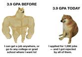 3.9 GPA BEFORE 3.9 GPA TODAY I can get a job anywhere, or go to any college or grad school where I want to! I applied for 1,000 jobs - and I got rejected by all of them.
