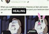 Yesterday at 1:17 AM When you watching conspiracy theories at 3am and swore run past your bedroom door you just seen HEALING 43 #GOALS