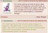 Anonymous 216 KB PNG 06/17/22(Fri)15:32:52 No.880295634 I'm never going to look at p---, play League of Legends, eat junk food, or use social media ever again. My mind is a temple not to be contaminated with such meaningless, unhealthy things. 4 Replies Anonymous View Thread 06/17/22(Fri)15:36:22 No.880295728 >'m never going to look at p---, play League of Legends, eat junk food, or use social media ever again. My mind is a temple not to be contaminated with such meaningless, unhealthy things. >immediately posts on 4chan