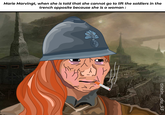 Marie Marvingt, when she is told that she cannot go to lift the soldiers in the trench opposite because she is a woman: hz RF tintin_du_93