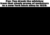Pov: You drank the whiskey from that shady group of mobsters in a new York back alley in 1929: