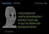 Anonymous 49678806 32.6 KB PNG 43 mins ago ⚫** >visit grandparents >walk by the kindergarten i attended 15 years ago >it says "for children with development delays"
