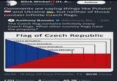 Blick Winkel!? (H. A... @blockwonkel Follow Comments are saying things like Poland and Ukraine, but neither of those contain infinite Czech flags. Anthony Bonato @Anthony_Bo... . 22h The Czech flag contains infinitely many Czech flags. What other country flags have the property? Flag of Czech Republic CZECH REPUBLIC CZECH REPUBLIC CZECH REPUBLIC CZECH REPUBLIC 18:56-19 May 26 from Pittsville, TX 801K Views 1.151 Reposts 8 Quotes 46.3K Likes