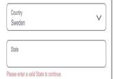 Country Sweden State Please enter a valid State to continue.