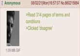 Anonymous 08/02/21(Mon) 16:57:07 No.860215884 >Read 314 pages of terms and conditions >Clicked 'disagree' 1.09 MB GIF