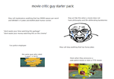 movie critic guy starter pack: they call masterpiece anything that has 99999 swears per word and 6856825 s*x jokes and 82858 adult humor scenes they act like this when a movie does not have philosophy and life obliterating backstories: "dont waste your time watching this garbage" "dont waste your money watching this on the cinema" Fun police employee the same guys who rated "Cuties" a 10/10 they call slop anything that has funny jokes them when they announce a paw patrol movie or even a TTTE movie: C