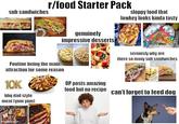 sub sandwiches r/food Starter Pack sloppy food that lowkey looks kinda tasty genuinely impressive desserts seriously why are there so many sub sandwiches Poutine being the main attraction for some reason 10K bbq dad style meat (yum yum) OP posts amazing food but no recipe can't forget to feed dog imgfupicomtu