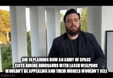 GW EXPLAINING HOW AN ARMY OF SPACE ELVES RIDING DINOSAURS WITH LASER WEAPONS WOULDN'T BE APPEALING AND THEIR MODELS WOULDN'T SELL imgflip.com