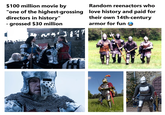 $100 million movie by "one of the highest-grossing directors in history" - grossed $30 million Random reenactors who love history and paid for their own 14th-century armor for fun Domus Lombardia