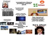 either thinks Jesus is coming back or is a radical atheist conspiracy theory youtuber starter pack believes we were created by the Anunnaki. the channel either evolves to a alt right propaganda channel or is deleted believes these three events were fake or inside jobs L11:57 20-63 AM 04/20/99 either radically Anti Al or uses Al in his videos HC 4chan CORONA VIRUS ΑΙ Mc Donalds uses human meat! I swear! (Still goes to Mc Donalds ) Blames the Jews, communists, or aliens. they warned us! (They think the elites give random clues as if they were The Riddle.) he's alive! PEA HM3MY! 8 CAABA NAPT Замирный AEHNHA-CTAANHA TOYA РАВСТВУЕТ ВЕЛИКОЕ, НЕПОБЕДИМОЕ ЗН СА-ЭНГЕЛЬСА-ЛЕНИНА-СТАЛ