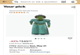 个 Q Search or ask a question ☑0 Your pick Swarovski Shrek Fiona 5.0 (1) go -42% $34558 List Price: $600.00 FREE delivery Sun, May 31 for Prime members Ships from Sold by Amazon Watchsavings 3