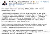 Anthony Degli Obizzi Jr. in 2nd + Follow Your salary should fund your life AND y... View my newsletter 2d I've seen attorneys earning $400,000+ with almost nothing left over. The junior associates notice what car you drive. The clients notice. Your spouse notices. So you buy the car. Then the house in the right school district. Then the $18,000 club membership because that's where the referrals happen. Then the vacation you post about because partners post vacations. From my understanding working with attorneys, these things seem to feel like the price of admission to the industry as opposed to actual choices. The income that was supposed to create freedom created a lifestyle minimum you can't drop below without someone asking if everything's okay.