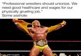 "Professional wrestlers should unionize. We need good healthcare and wages for our physically grueling job." Some a------: made with mematic