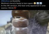 #Mothra vs Godzilla Mothra's larva's body is torn open 77 2 In the 4K version, the tear only appeared in one scene, I think!?