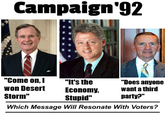 Campaign'92 "Come on, I won Desert "It's the Economy, "Does anyone want a third Storm" Stupid" party?" Which Message Will Resonate with Voters?