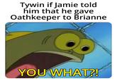 Tywin if Jamie told him that he gave Oathkeeper to Brianne YOU WHAT?!